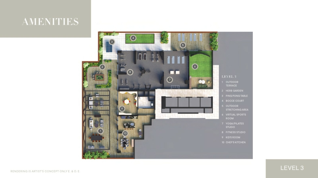 Olive Residences  - Aerial View of Building Amenities Key Plate