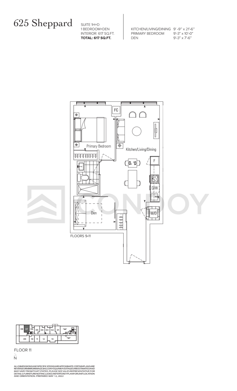 625 Sheppard Condos 1H+D Floorplan