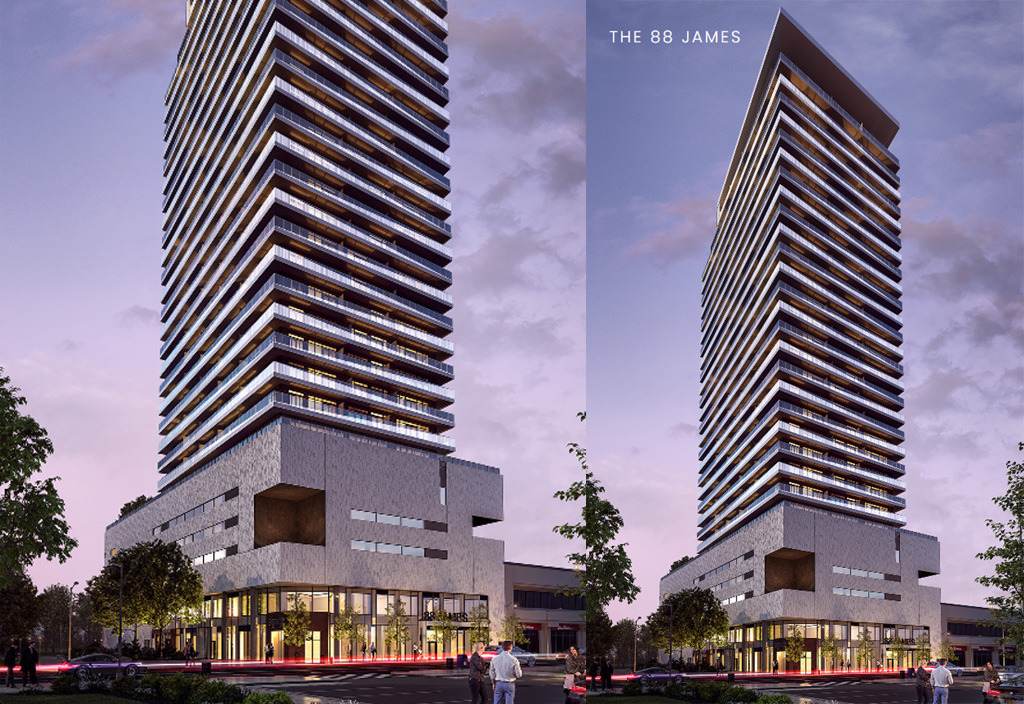 88 James Condos - Split-Screen-Lower-Levels-and-Tower-at-Dusk-7