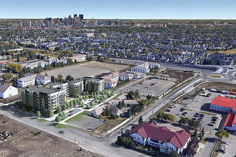 Quesnay at Currie Condos - Aerial-Render