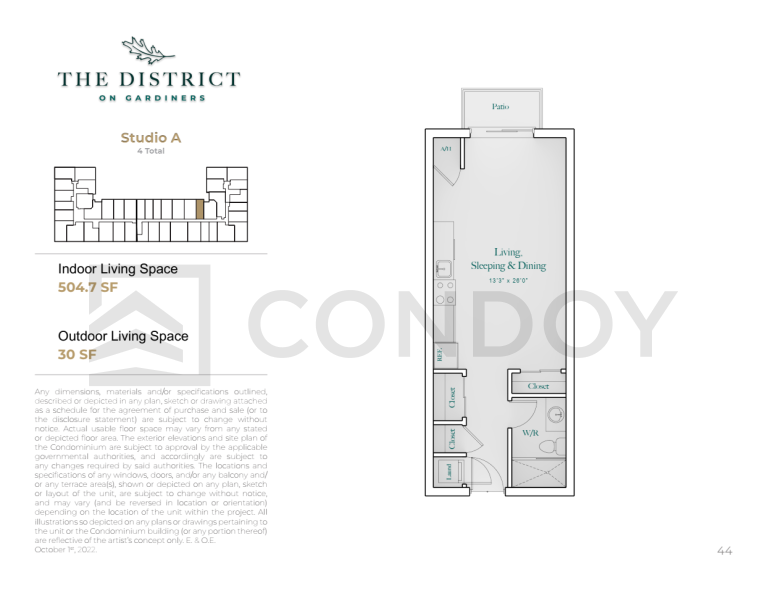 The District on Gardiners Condos Studio A Floor Plans