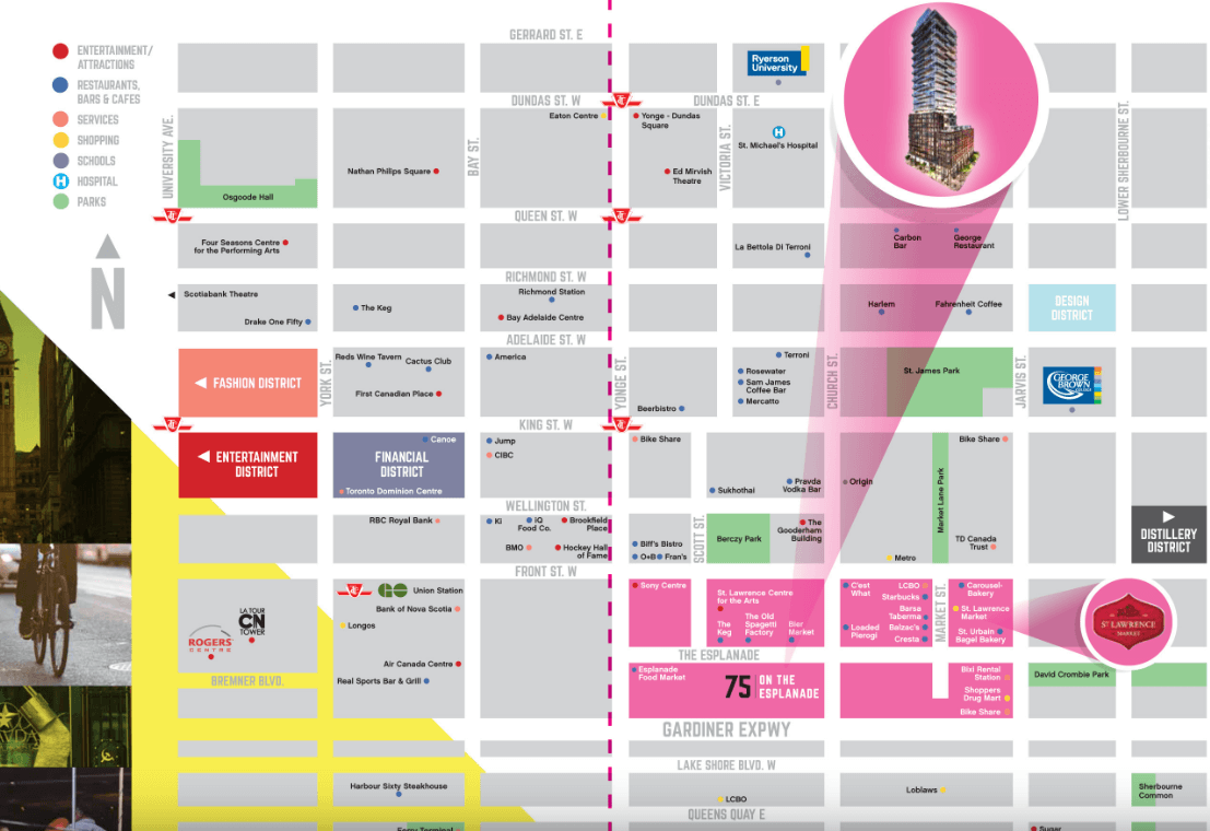Site plan, 75 On The Esplanade Condo on Church St & Front St