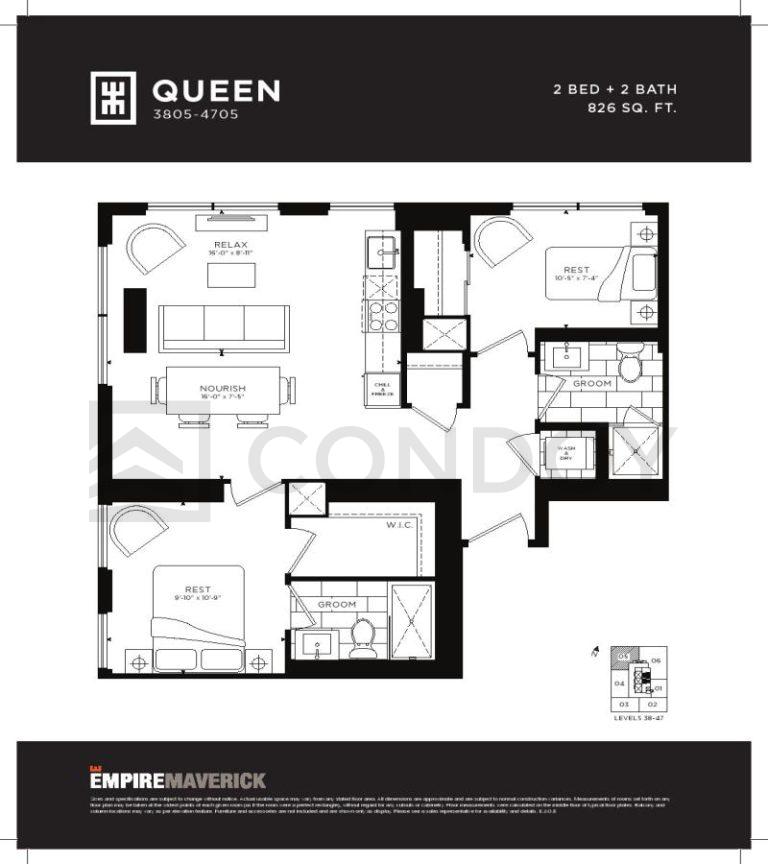 Queen Empire Maverick Condos | Queen | 826 SQF | 2B