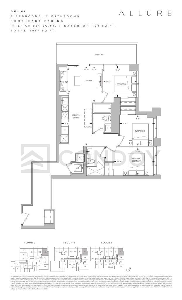 Image showcasing Allure Condos | Delhi | 954 Sq.Ft. | 3B | Floor Plans | CondoY