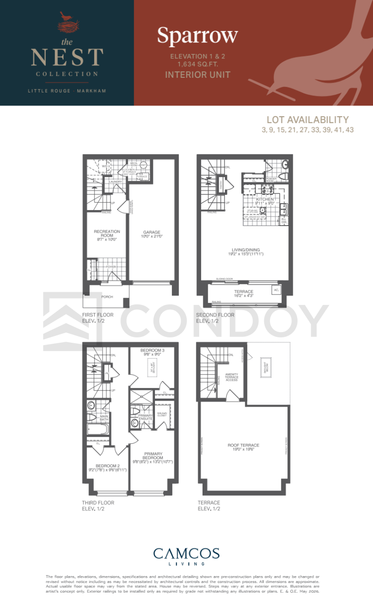 Sparrow Townhomes of Little Rouge | Sparrow | 1634 SQF | 3B