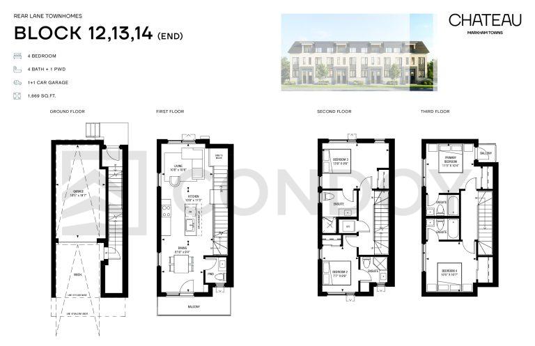 Chateau Markham Towns rear Lane-end Floor Plan